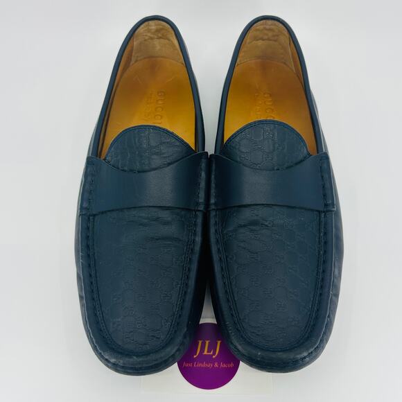 Gucci Men\'s Microguccissima Navy Blue Leather Slip On Driver Loafers Size 9 main image 11